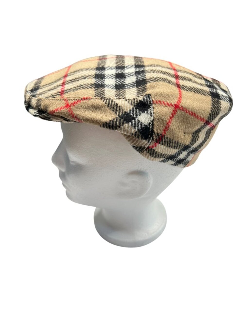 Burberrys Vintage London Nova Check Flat Cap News Boy Cap Leather Trim Interior